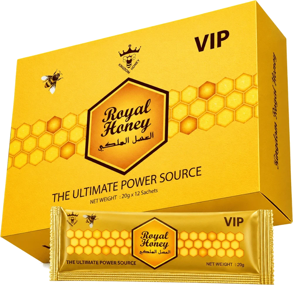 Royal Honey VIP 12 Pack box with a single honey sachet