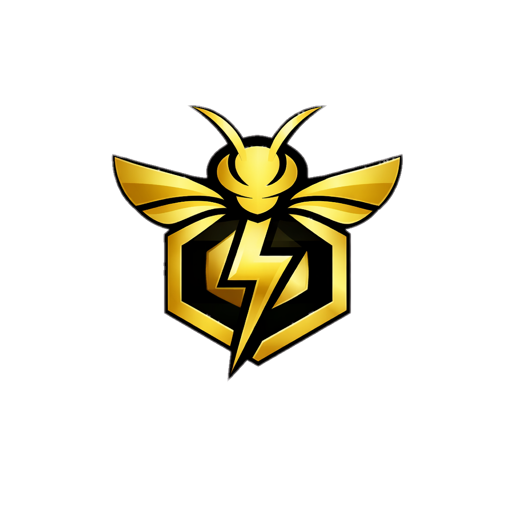 BuzzUp Energy Logo - Stylized golden bee and lightning bolt on a black background.